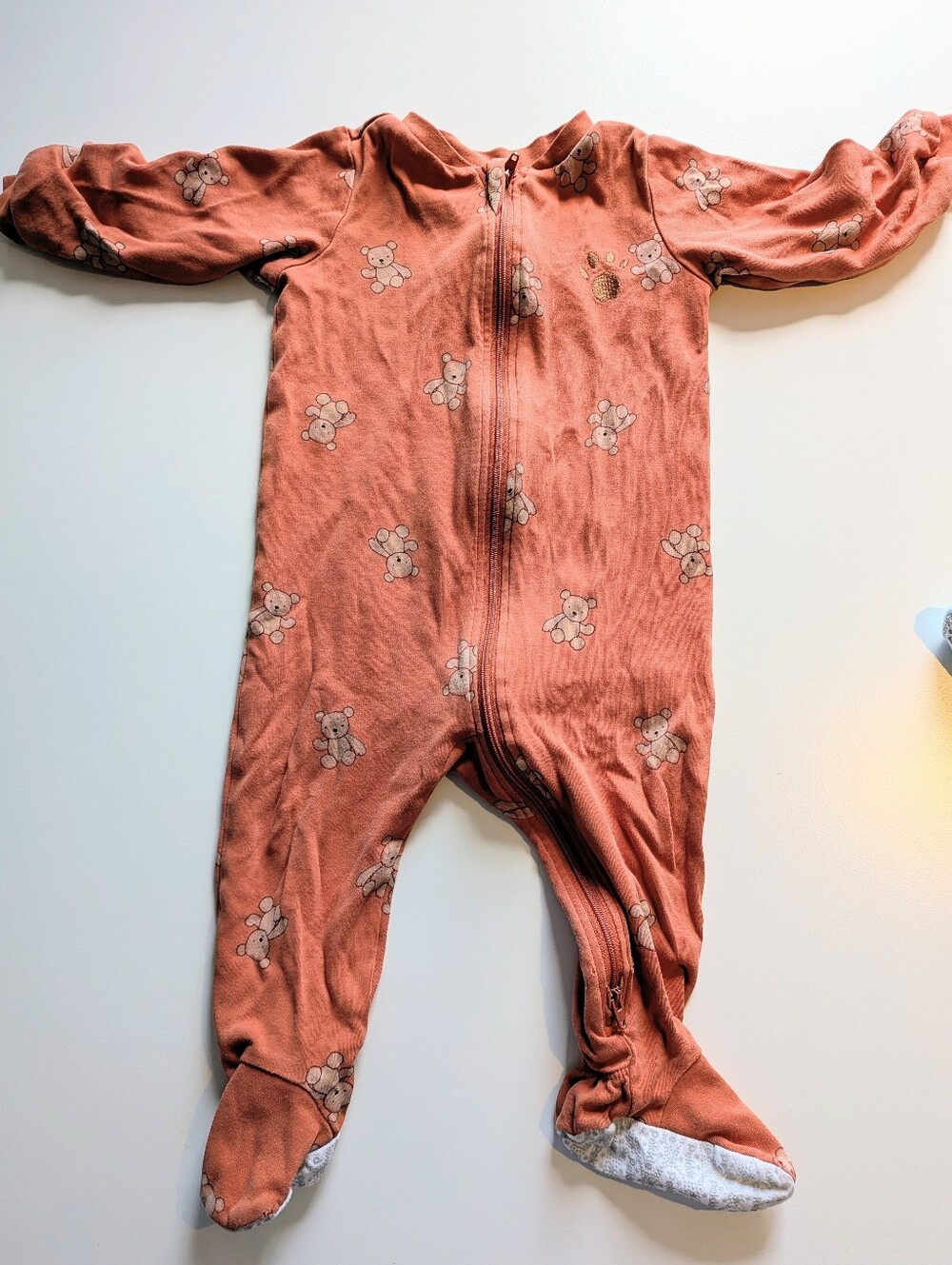 IMPERFECT** 5 For 25$ PEKKLE -  Kids Rust Teddy Print One-Piece Footed Pajamas